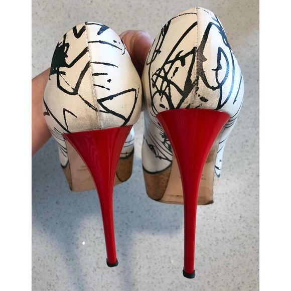 Giuseppe Zanotti White Black Peep Toe Cork SZ 38 8 - Picture 5 of 8